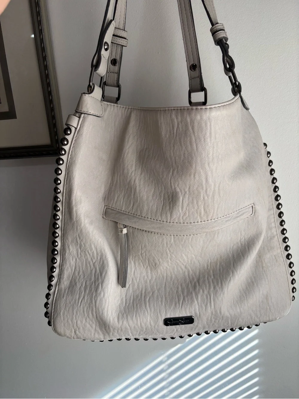 Steve Madden White Studded Shoulder Tote Bag stuffed - Picture 9 of 12
